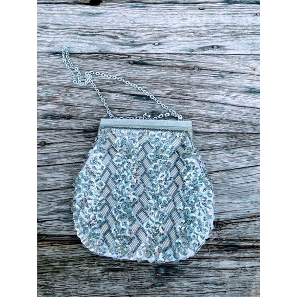 Vintage 1960s Beaded Sequin Liver Formal Purse Lucite Frame - Picture 1 of 12